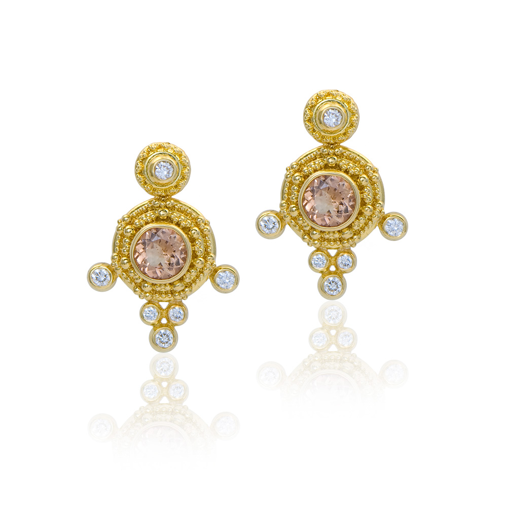 22kt gold granulation topaz diamond earrings