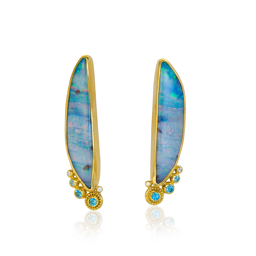 22kt gold granulation boulder opal earrings