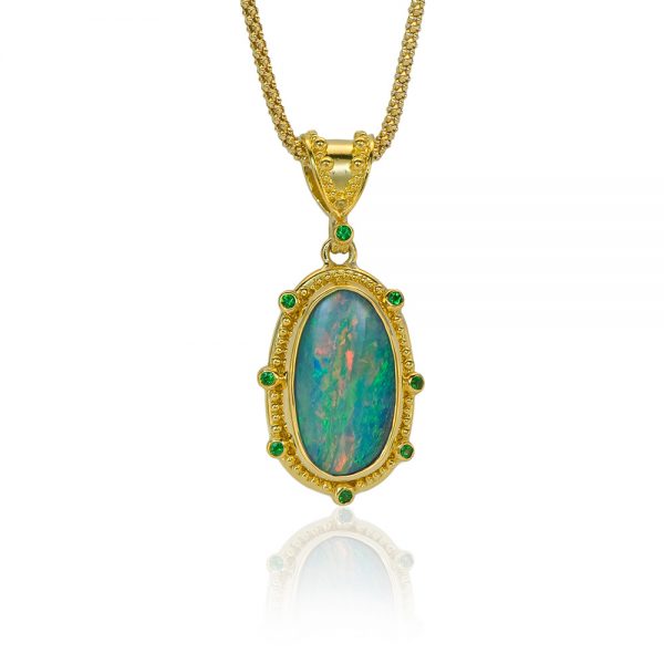 22kt gold granulation boulder opal pendant