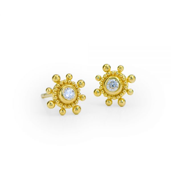 22kt gold granulation diamond stud earrings