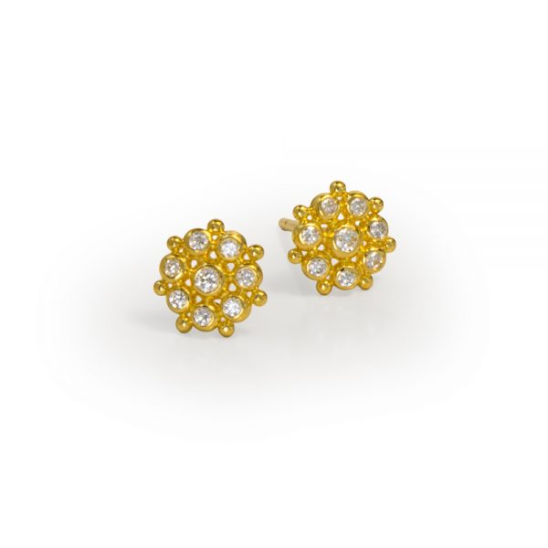 22kt gold granulation diamond cluster earrings