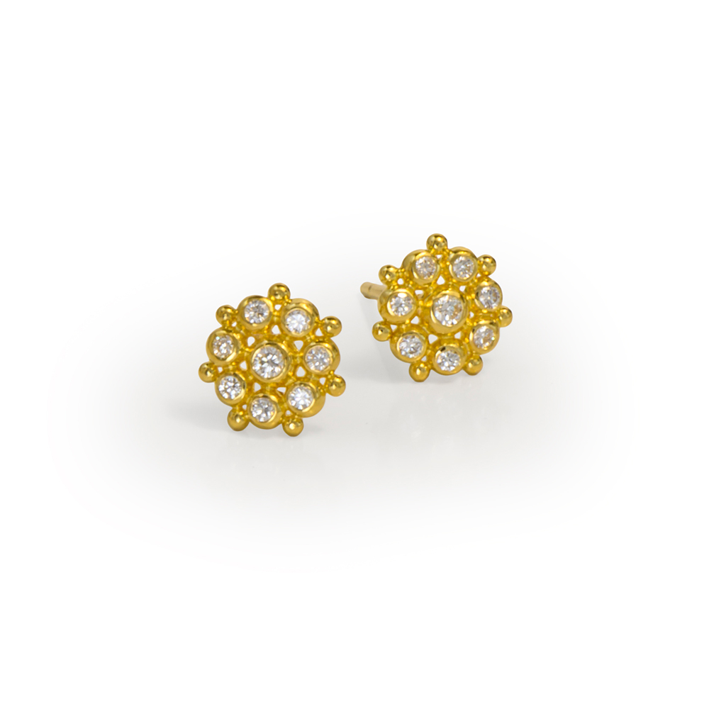 22kt gold granulation diamond cluster earrings