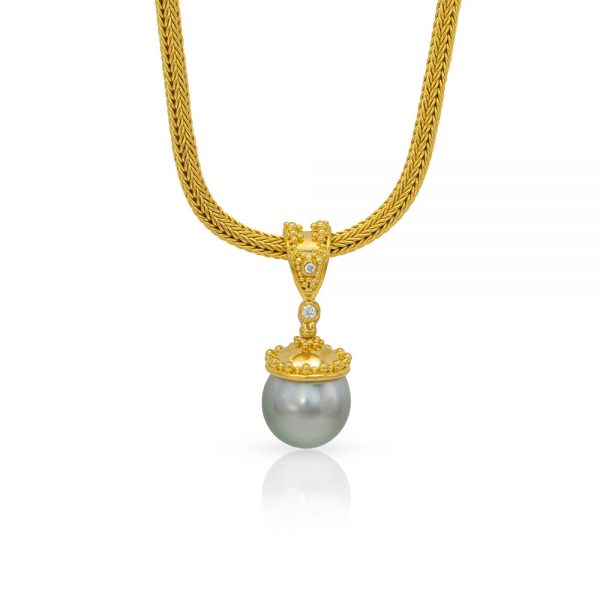 22kt gold granulation Tahitian pearl pendant