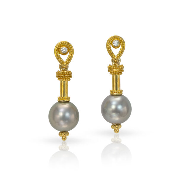 22kt gold granulation Tahitian pearl earrings