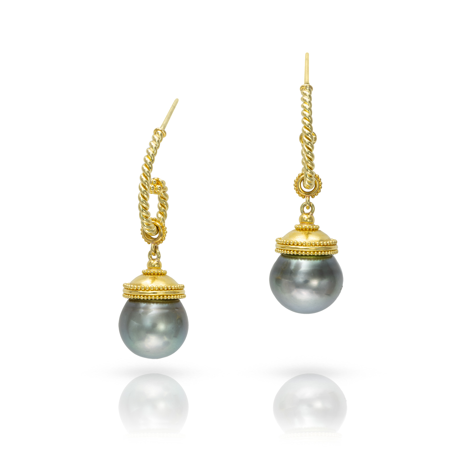 granulation 22kt gold pearl earrings