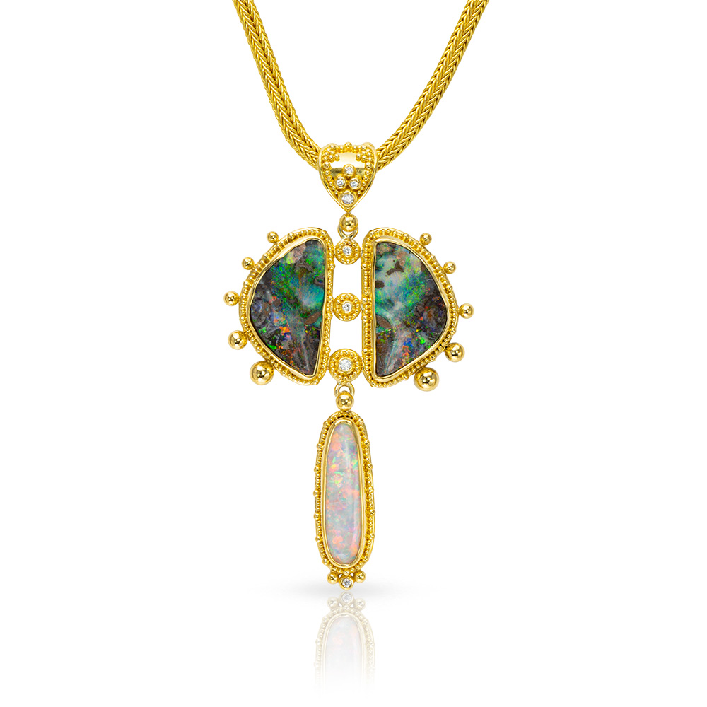 22kt gold granulation opal pendant