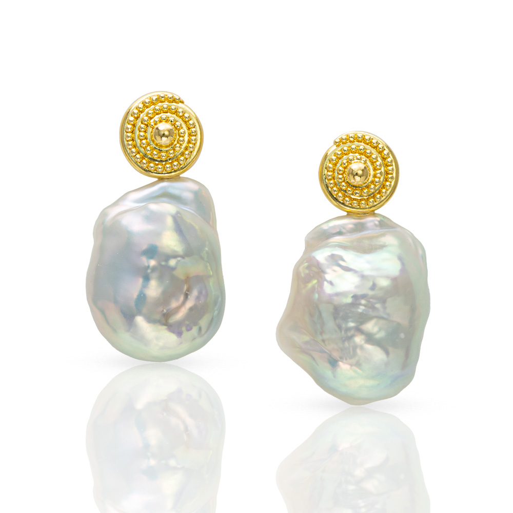 22kt gold granulation pearl earrings