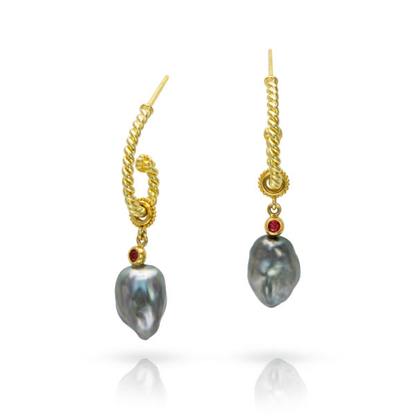 granulation 22kt gold pearl earrings