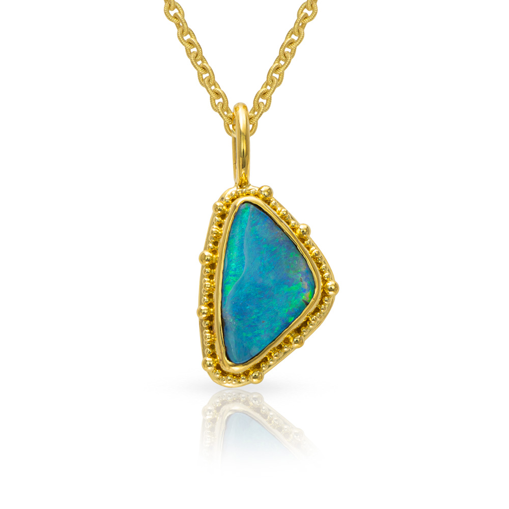 granulation 22kt yellow gold pendant opal