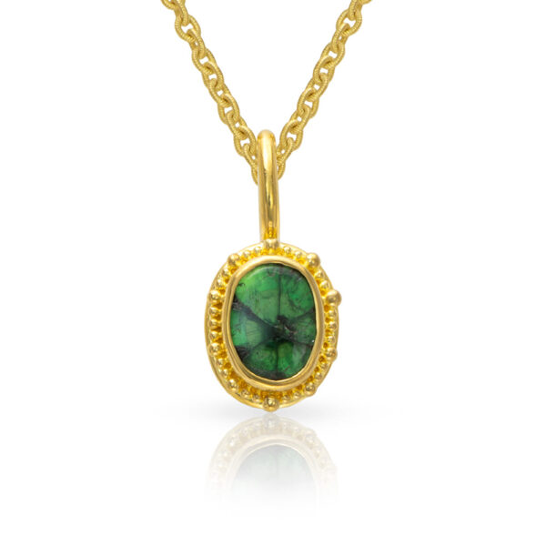 granulation 22kt yellow gold trapiche emerald pendant