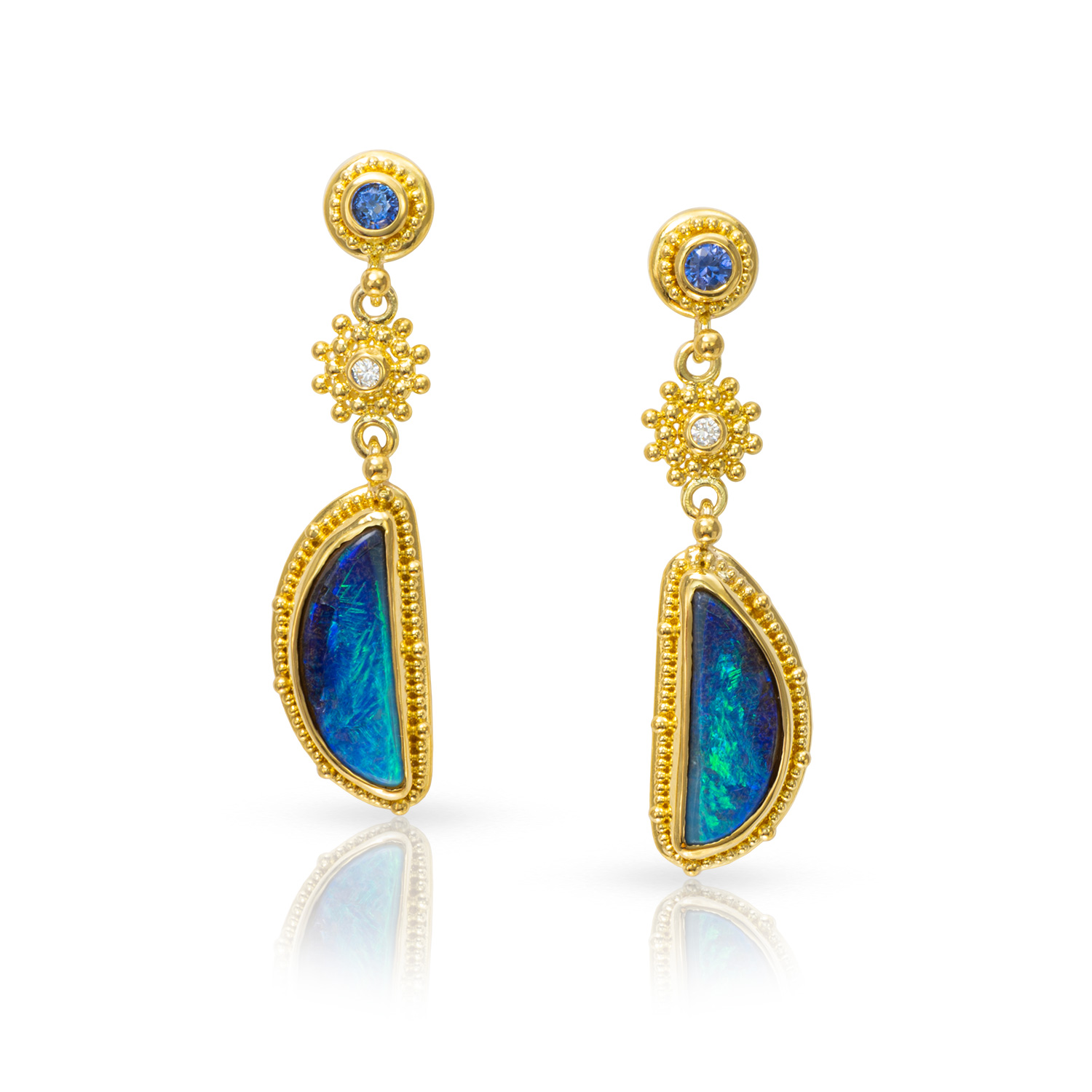 22kt granulation earrings with boulder opals