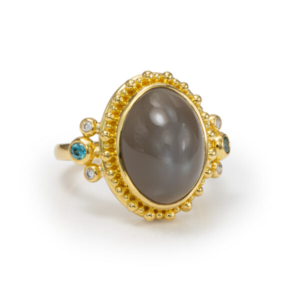 granulation 22kt gold ring with moonstone