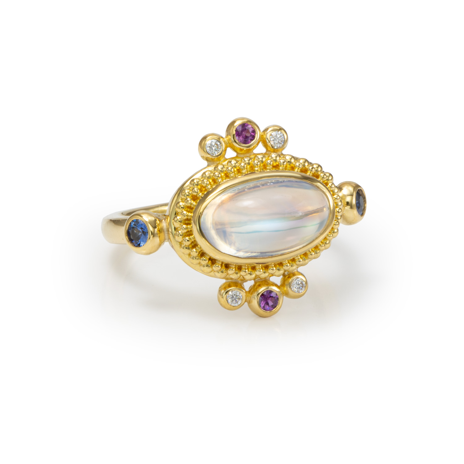 22kt gold granulation ring with moonstone