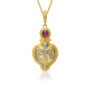 granulation 22kt gold pendant with Medieval artifact and ruby