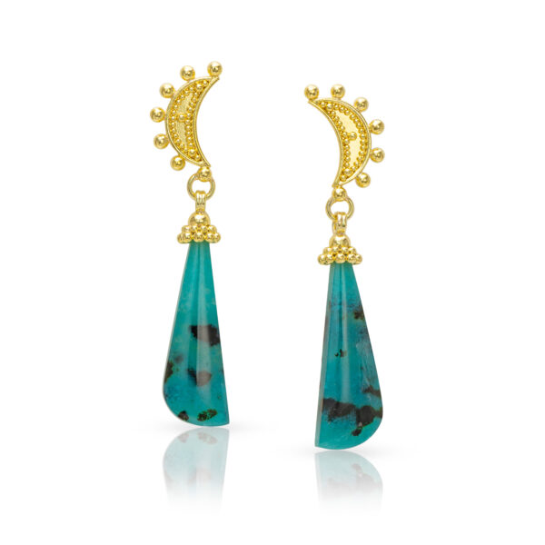 granulation 22kt gold earrings with chrysocolla