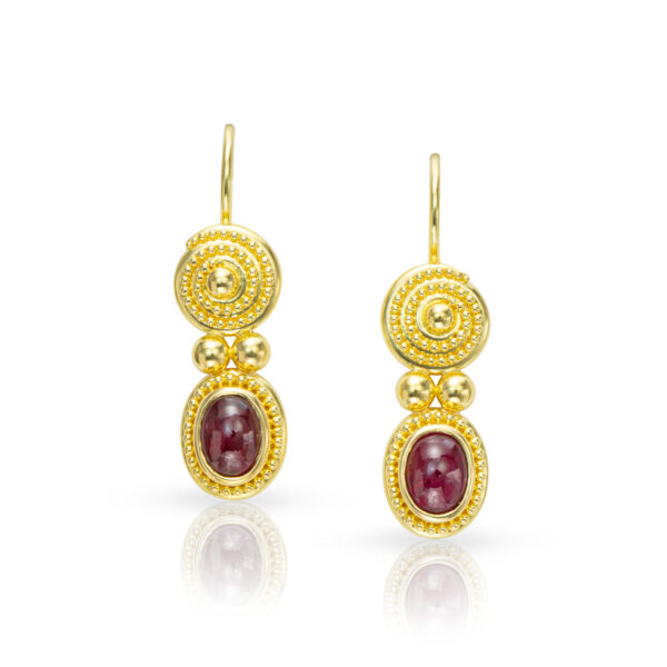 granulation 22kt yellow gold earrings with rubies