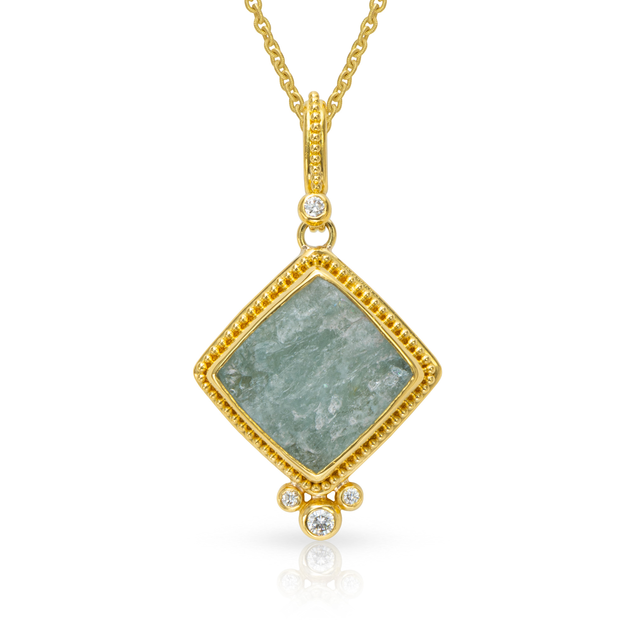 granulation 22kt gold aquamarine pendant