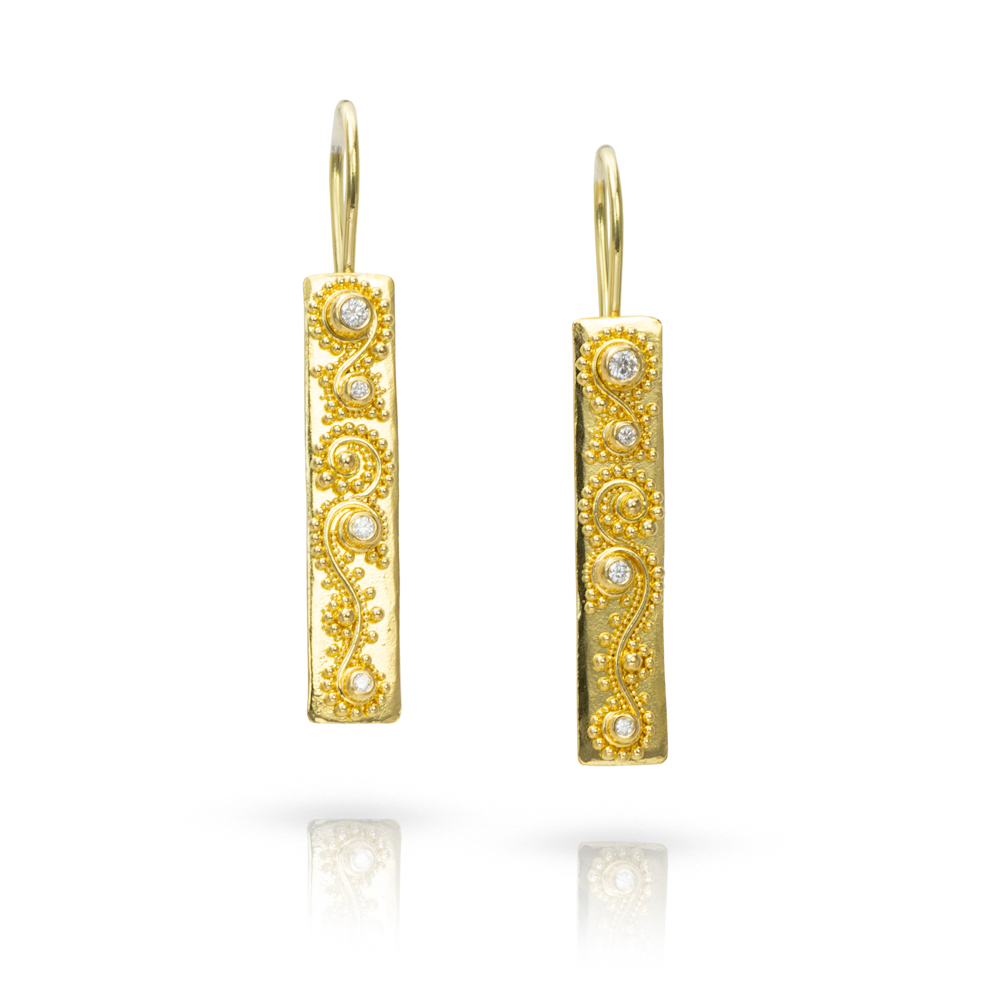 granulation 22kt gold diamond earrings