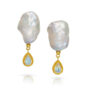 granulation 22kt gold pearl and moonstone earrings
